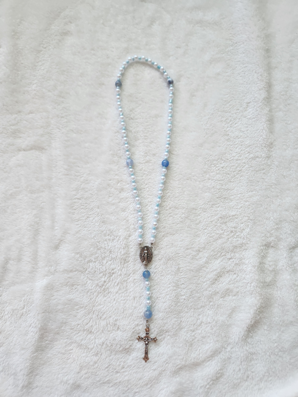 Hand Crafted Light Blue and White Rosary